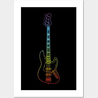 J-Style Bass Guitar Colorful Outline Posters and Art